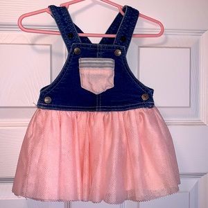 Infant denim and lace skirt overalls